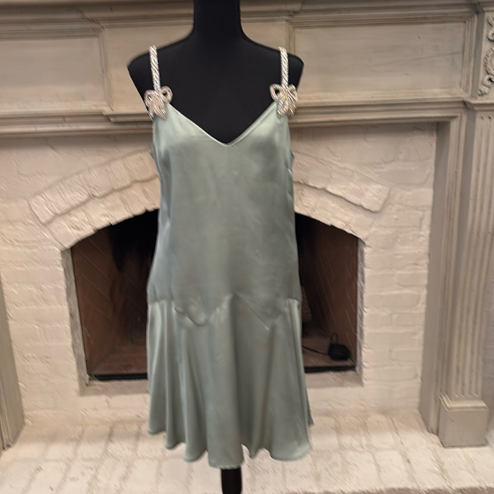 NEW Size M, Corey Lynn Calter Bow Strap Silky Mini Dress - Green